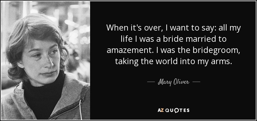 When it's over, I want to say: all my life I was a bride married to amazement. I was the bridegroom, taking the world into my arms. - Mary Oliver