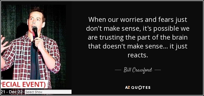 When our worries and fears just don't make sense, it's possible we are trusting the part of the brain that doesn't make sense... it just reacts. - Bill Crawford