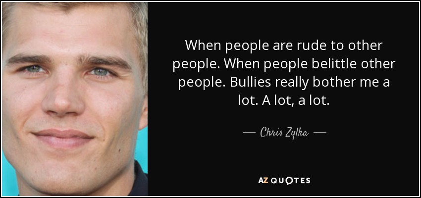 When people are rude to other people. When people belittle other people. Bullies really bother me a lot. A lot, a lot. - Chris Zylka