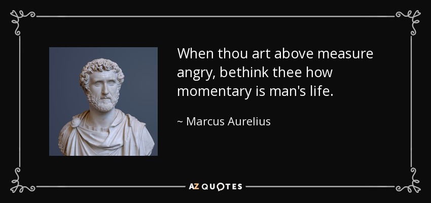 When thou art above measure angry, bethink thee how momentary is man's life. - Marcus Aurelius