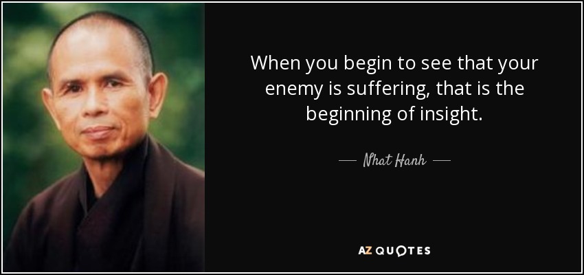When you begin to see that your enemy is suffering, that is the beginning of insight. - Nhat Hanh