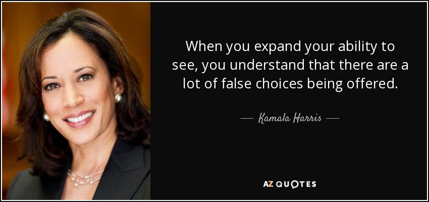 When you expand your ability to see, you understand that there are a lot of false choices being offered. - Kamala Harris