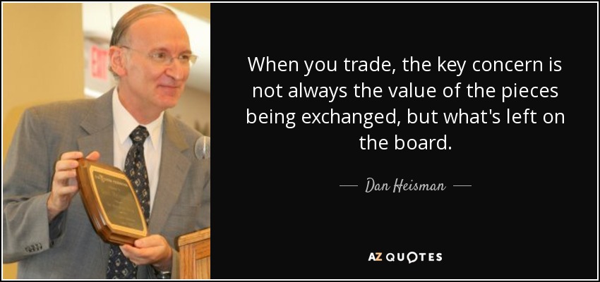 When you trade, the key concern is not always the value of the pieces being exchanged, but what's left on the board. - Dan Heisman