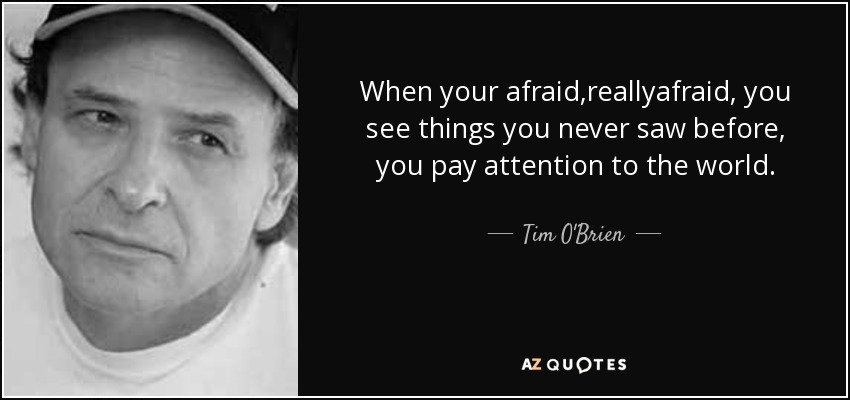 When your afraid,reallyafraid, you see things you never saw before, you pay attention to the world. - Tim O'Brien