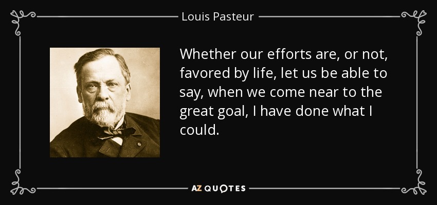 Whether our efforts are, or not, favored by life, let us be able to say, when we come near to the great goal, I have done what I could. - Louis Pasteur