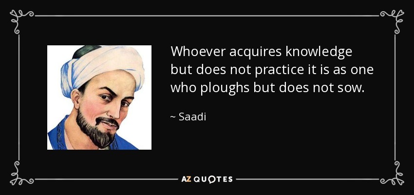 Whoever acquires knowledge but does not practice it is as one who ploughs but does not sow. - Saadi