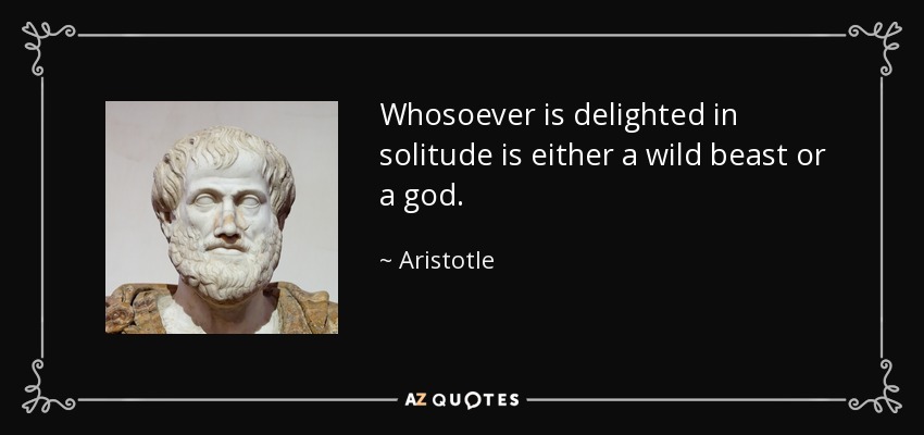 Whosoever is delighted in solitude is either a wild beast or a god. - Aristotle