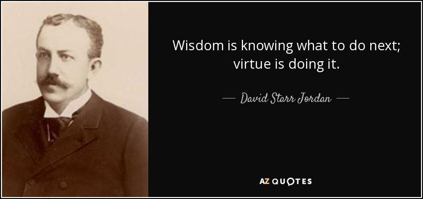 Wisdom is knowing what to do next; virtue is doing it. - David Starr Jordan