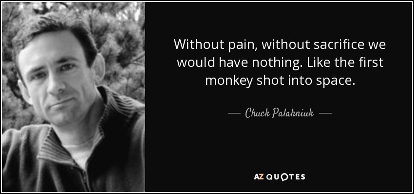 Without pain, without sacrifice we would have nothing. Like the first monkey shot into space. - Chuck Palahniuk