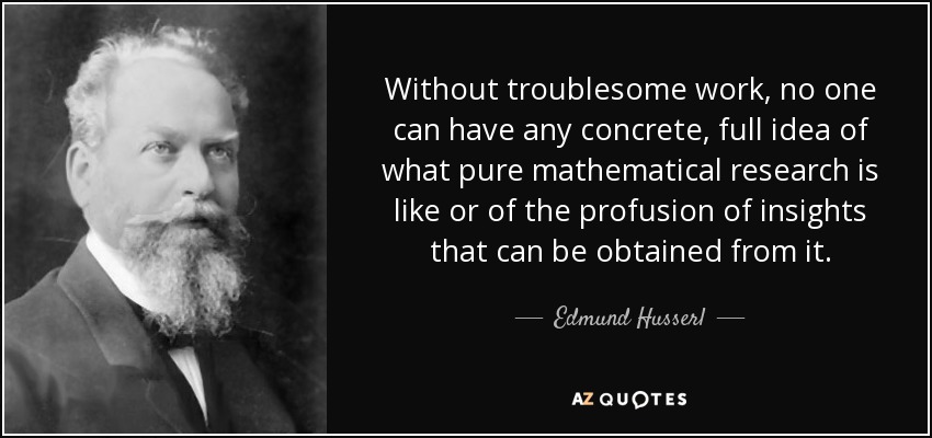Without troublesome work, no one can have any concrete, full idea of what pure mathematical research is like or of the profusion of insights that can be obtained from it. - Edmund Husserl