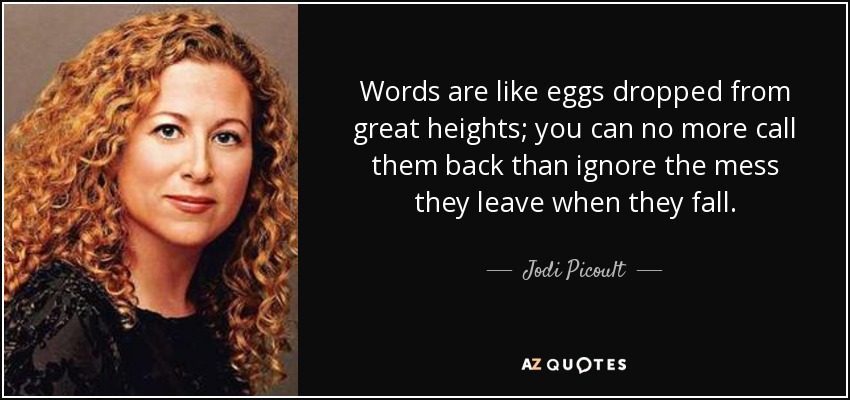 Words are like eggs dropped from great heights; you can no more call them back than ignore the mess they leave when they fall. - Jodi Picoult