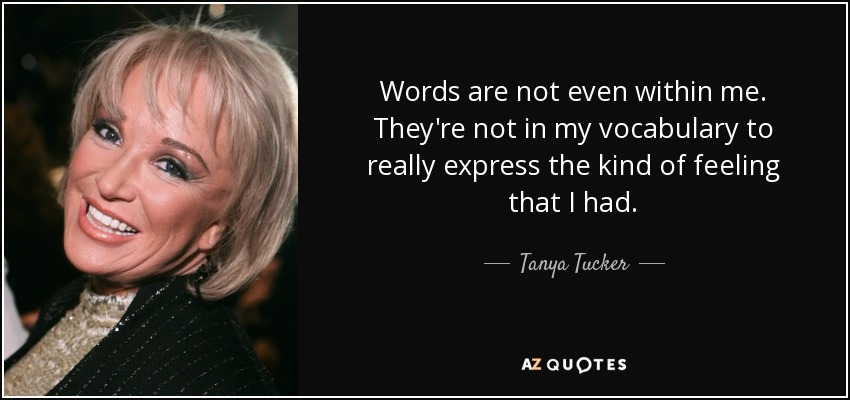 Words are not even within me. They're not in my vocabulary to really express the kind of feeling that I had. - Tanya Tucker