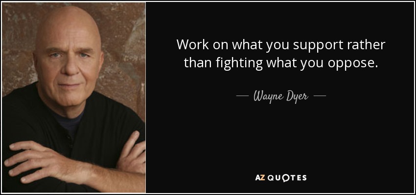 Work on what you support rather than fighting what you oppose. - Wayne Dyer