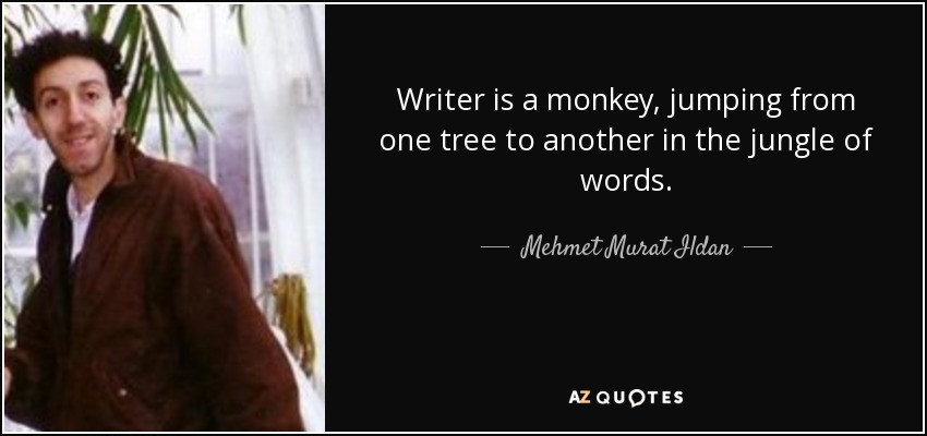 Writer is a monkey, jumping from one tree to another in the jungle of words. - Mehmet Murat Ildan