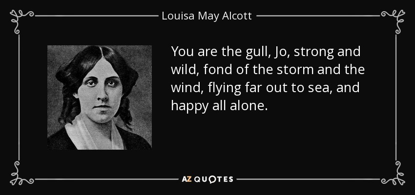 You are the gull, Jo, strong and wild, fond of the storm and the wind, flying far out to sea, and happy all alone. - Louisa May Alcott