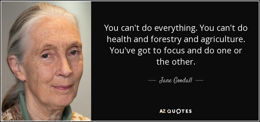 You can't do everything. You can't do health and forestry and agriculture. You've got to focus and do one or the other. - Jane Goodall