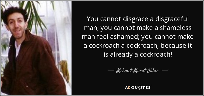 You cannot disgrace a disgraceful man; you cannot make a shameless man feel ashamed; you cannot make a cockroach a cockroach, because it is already a cockroach! - Mehmet Murat Ildan