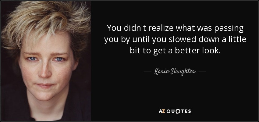 You didn't realize what was passing you by until you slowed down a little bit to get a better look. - Karin Slaughter