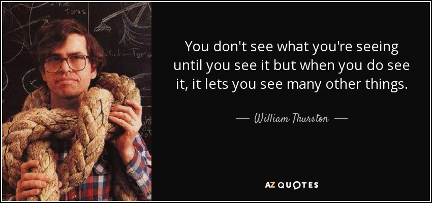 You don't see what you're seeing until you see it but when you do see it, it lets you see many other things. - William Thurston