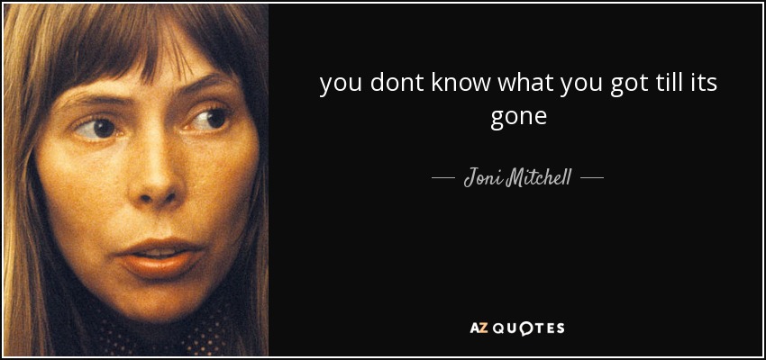 you dont know what you got till its gone - Joni Mitchell