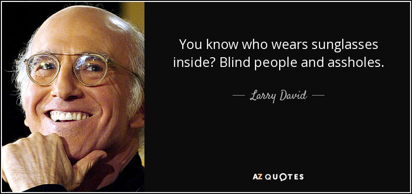 You know who wears sunglasses inside? Blind people and assholes. - Larry David