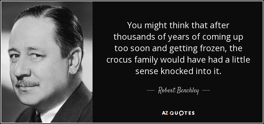 You might think that after thousands of years of coming up too soon and getting frozen, the crocus family would have had a little sense knocked into it. - Robert Benchley