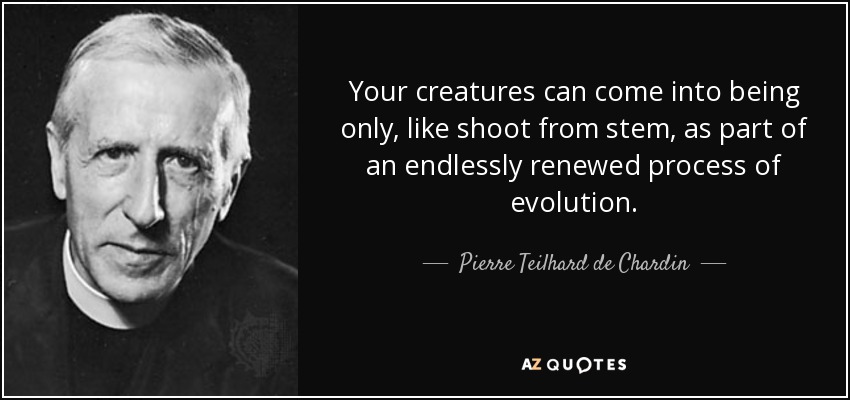 Your creatures can come into being only, like shoot from stem, as part of an endlessly renewed process of evolution. - Pierre Teilhard de Chardin