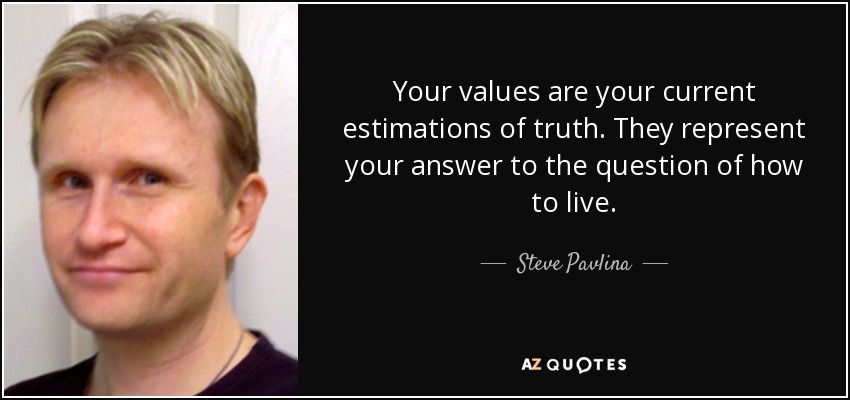 Your values are your current estimations of truth. They represent your answer to the question of how to live. - Steve Pavlina