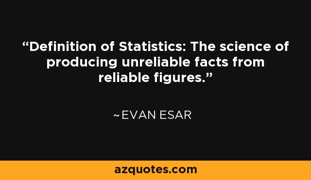 Definition of Statistics: The science of producing unreliable facts from reliable figures. - Evan Esar