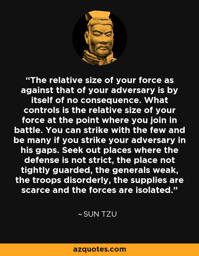 Sun Tzu quote: The relative size of your force as against that of...