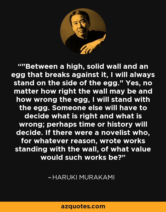 Haruki Murakami Quote: "Between A High, Solid Wall And An Egg That ...