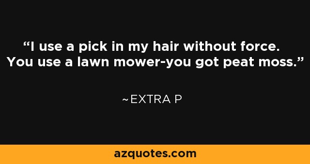 I use a pick in my hair without force. You use a lawn mower-you got peat moss. - Extra P