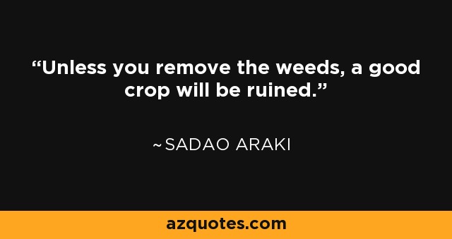 Unless you remove the weeds, a good crop will be ruined. - Sadao Araki