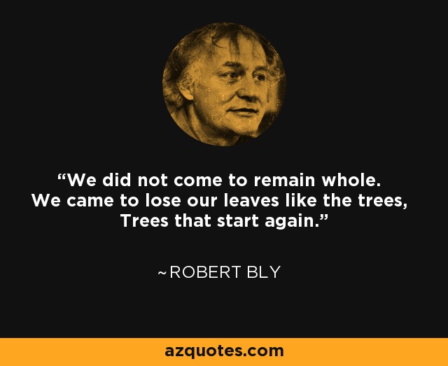 We did not come to remain whole. We came to lose our leaves like the trees, Trees that start again. - Robert Bly