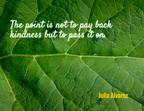 The point is not to pay back kindness but to pass it on. - Julia Alvarez