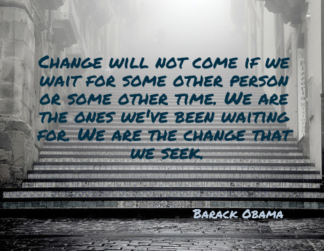 Change will not come if we wait for some other person or some other time. We are the ones we've been waiting for. We are the change that we seek. - Barack Obama